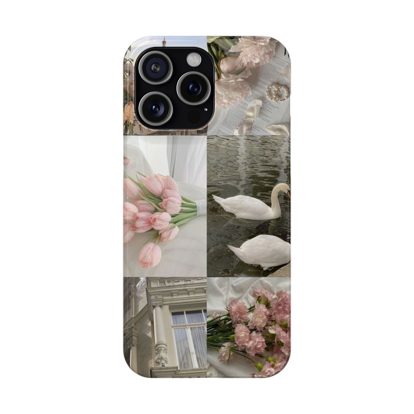 Elegant Floral Slim Phone Case - Chic Design with Swans and Blooms