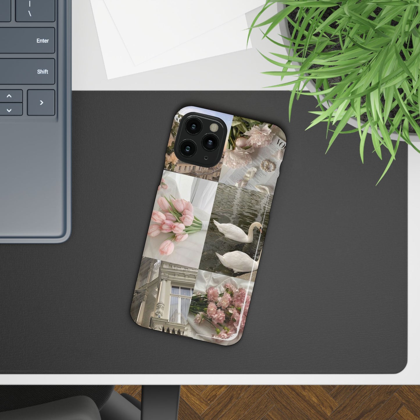 Elegant Floral Slim Phone Case - Chic Design with Swans and Blooms