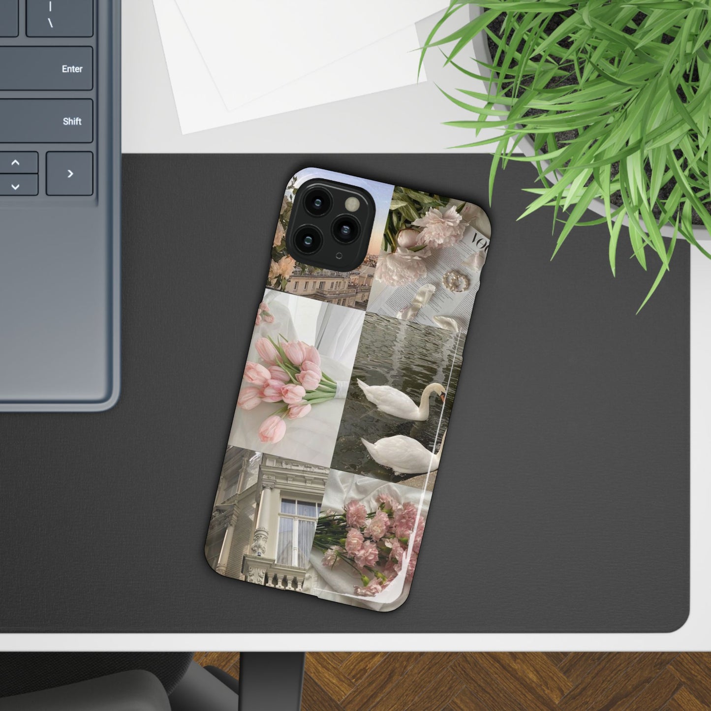 Elegant Floral Slim Phone Case - Chic Design with Swans and Blooms