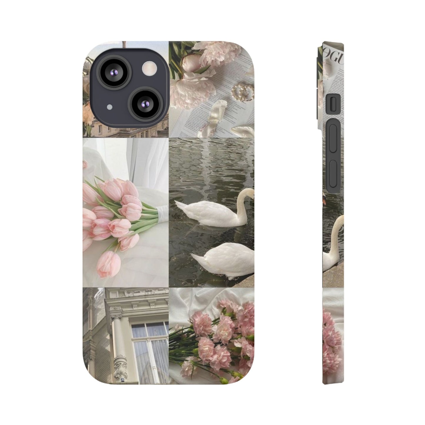 Elegant Floral Slim Phone Case - Chic Design with Swans and Blooms