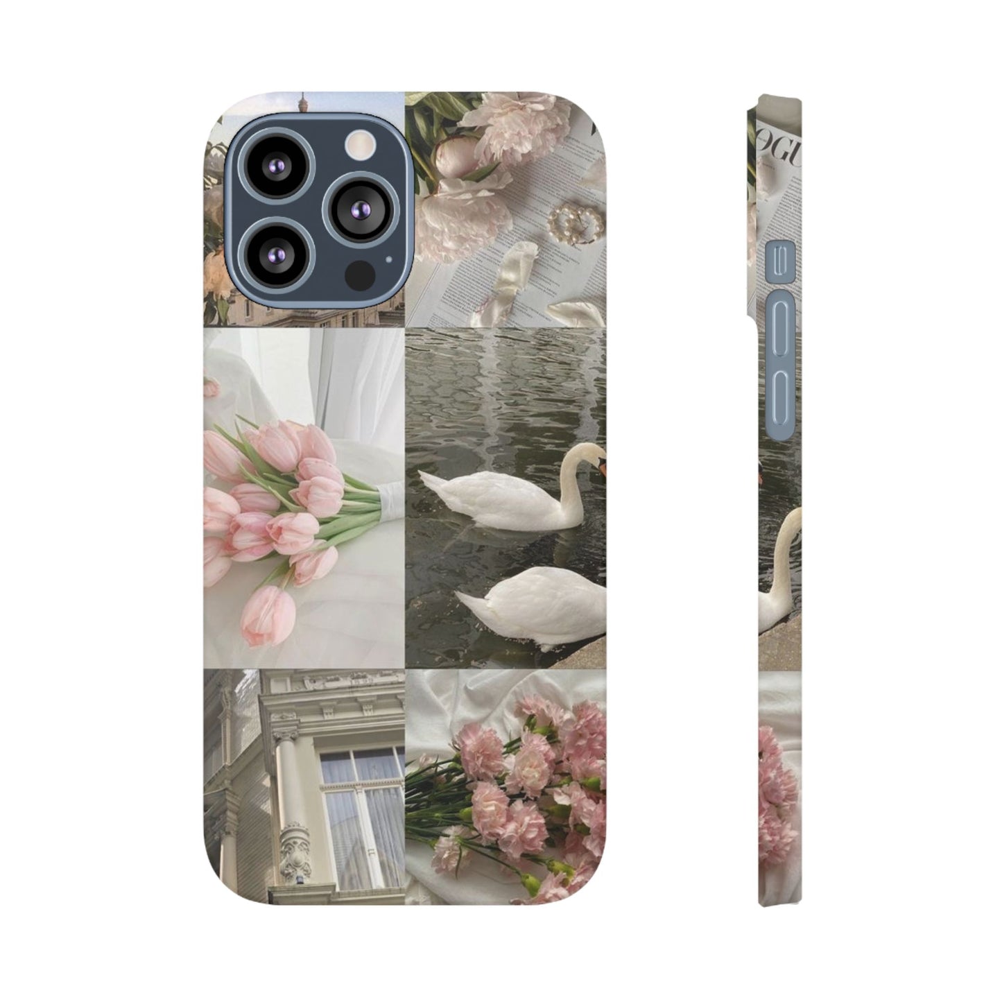 Elegant Floral Slim Phone Case - Chic Design with Swans and Blooms