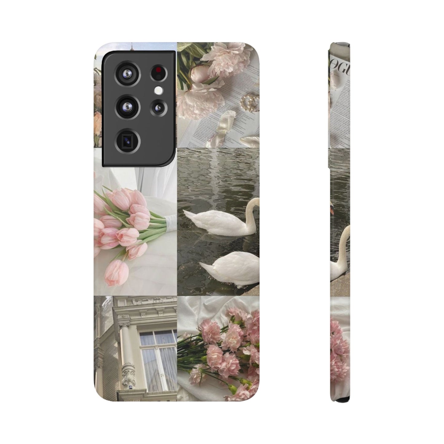 Elegant Floral Slim Phone Case - Chic Design with Swans and Blooms