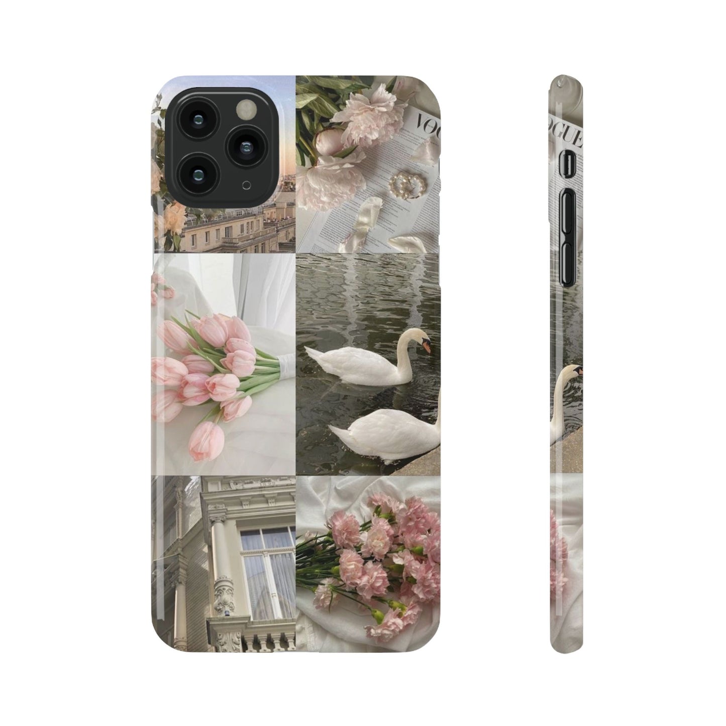 Elegant Floral Slim Phone Case - Chic Design with Swans and Blooms