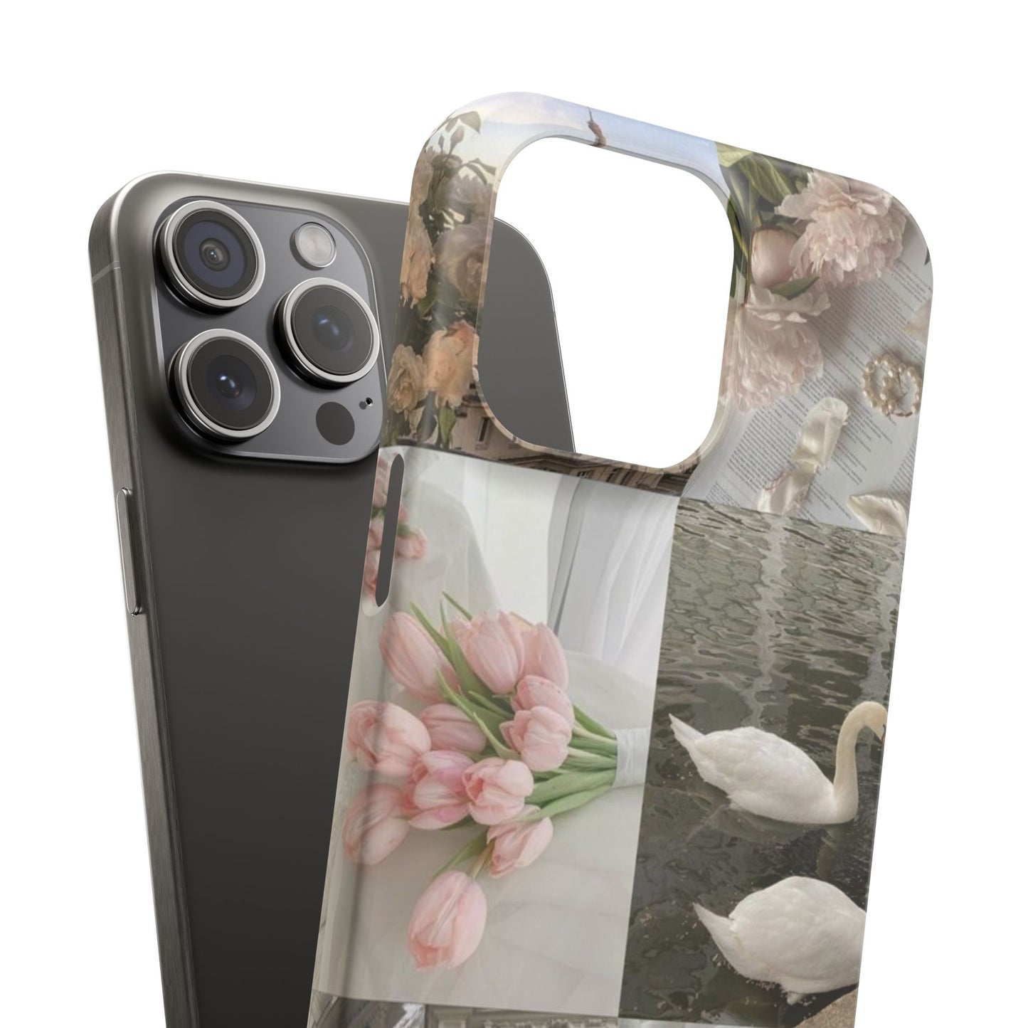 Elegant Floral Slim Phone Case - Chic Design with Swans and Blooms