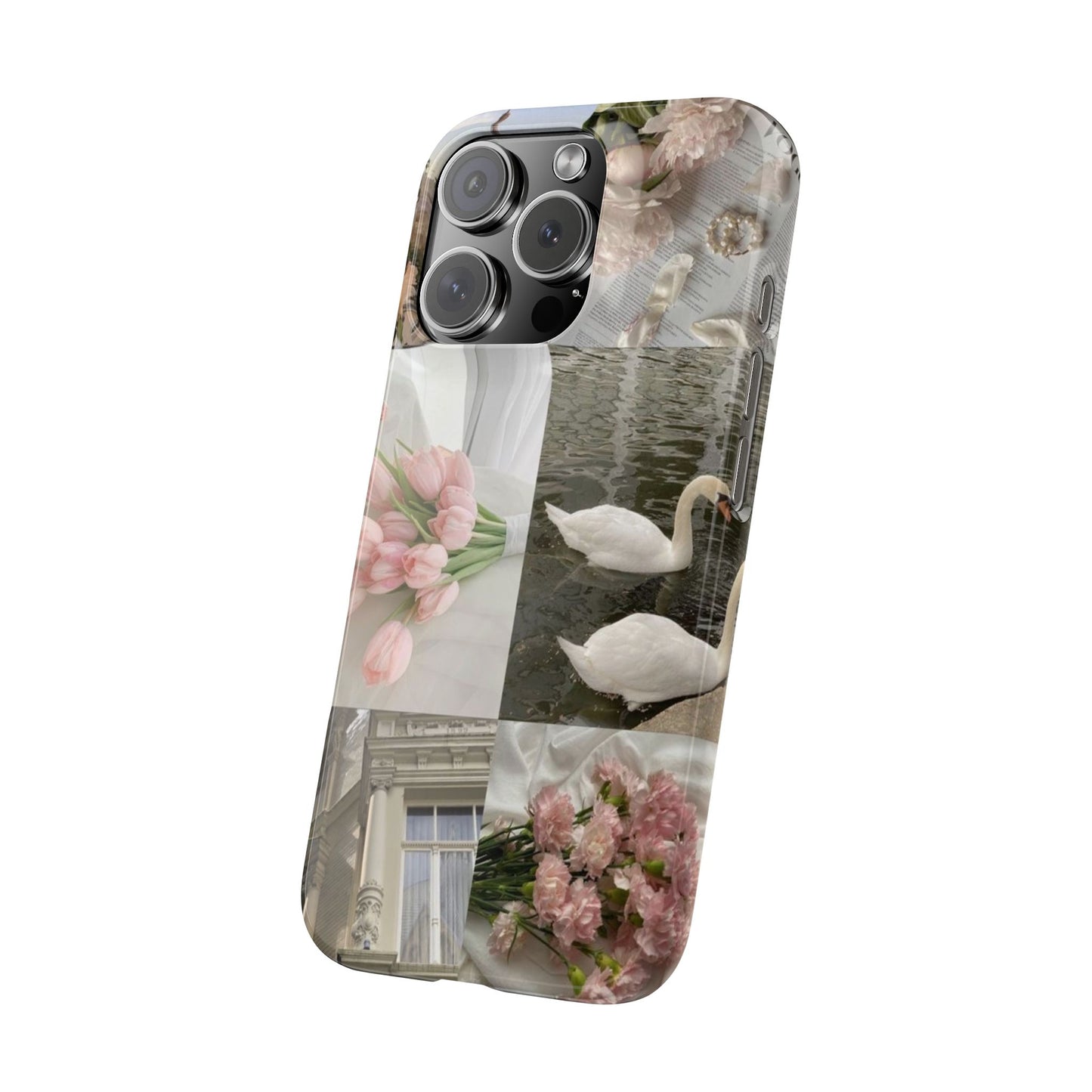 Elegant Floral Slim Phone Case - Chic Design with Swans and Blooms