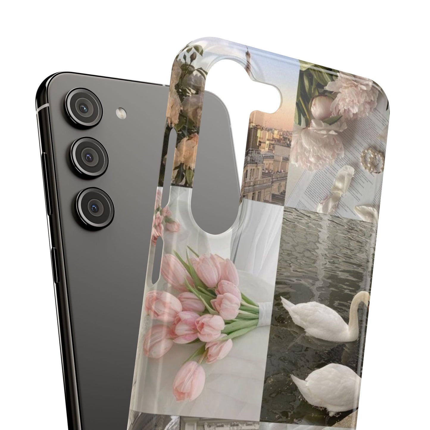 Elegant Floral Slim Phone Case - Chic Design with Swans and Blooms