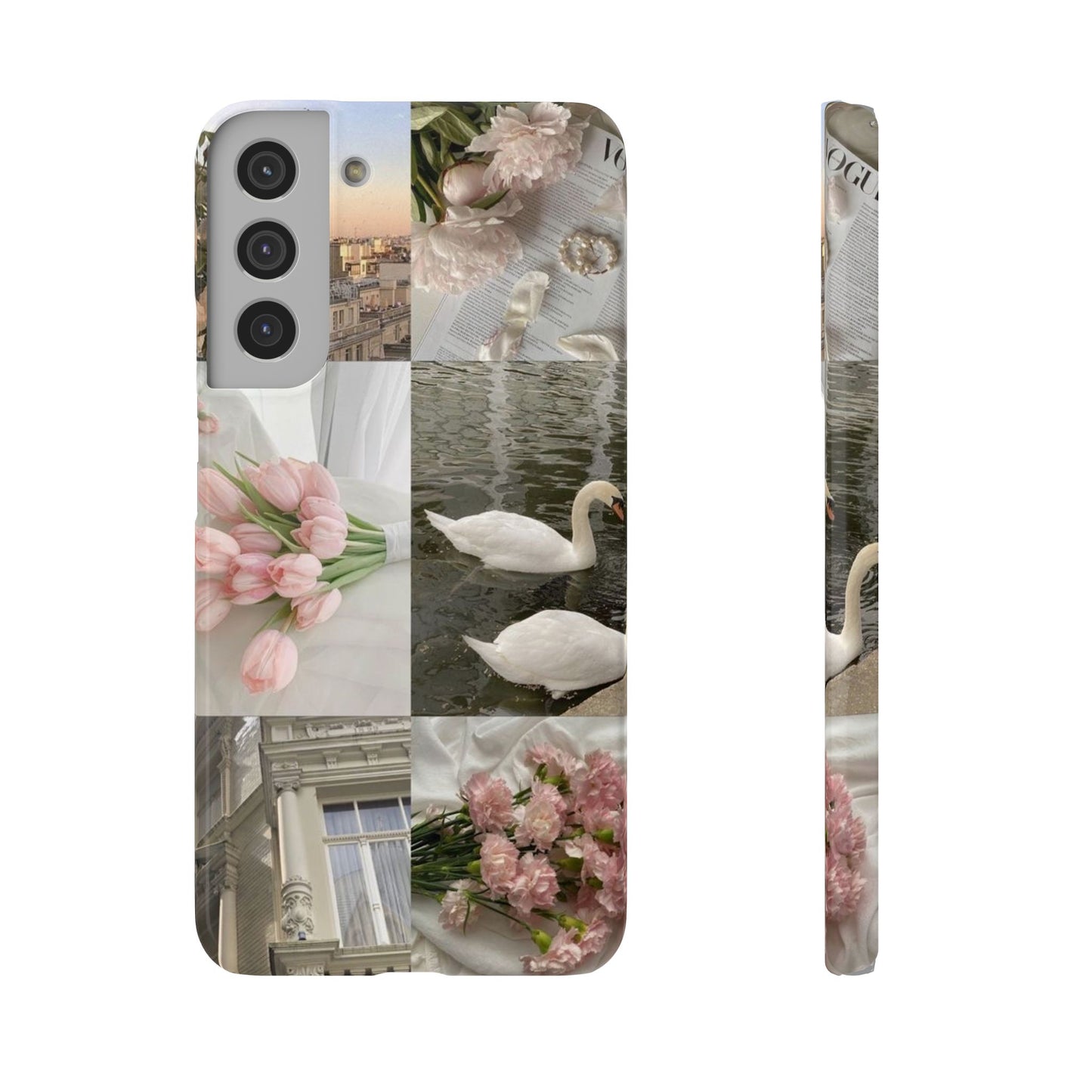 Elegant Floral Slim Phone Case - Chic Design with Swans and Blooms