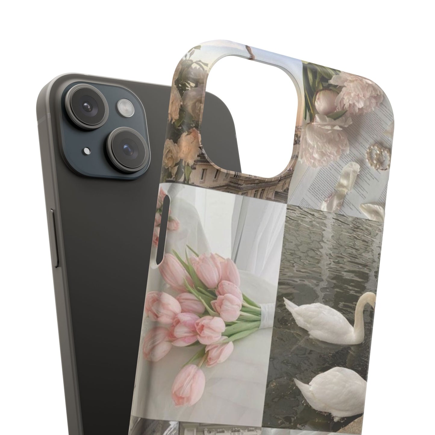 Elegant Floral Slim Phone Case - Chic Design with Swans and Blooms