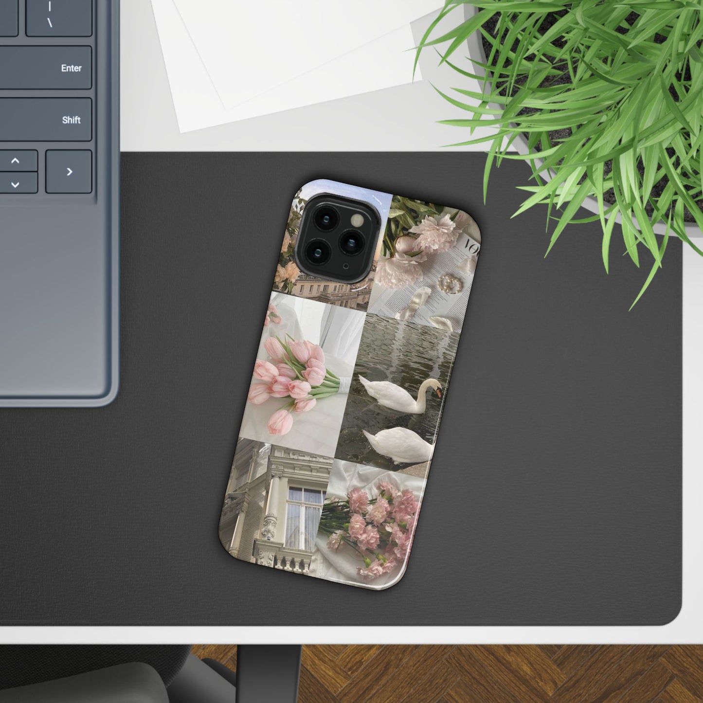 Elegant Floral Slim Phone Case - Chic Design with Swans and Blooms