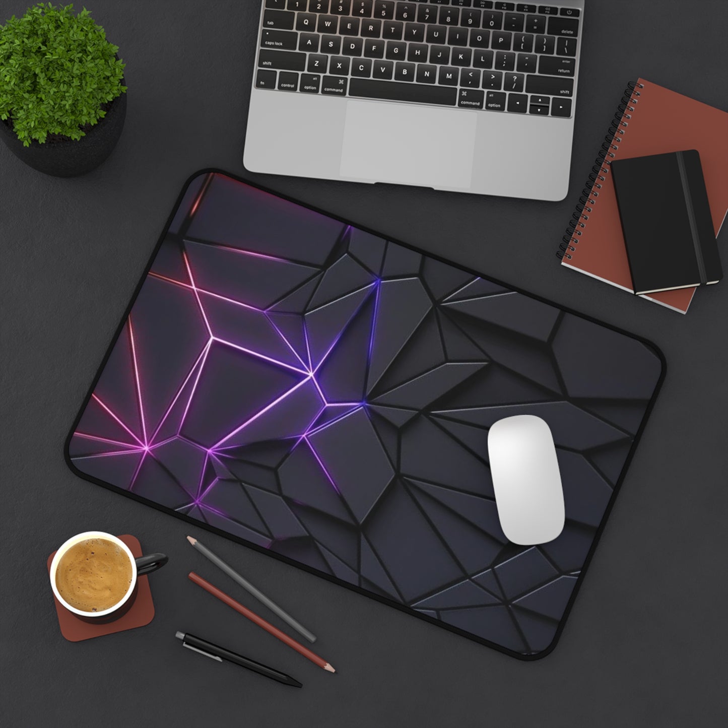 Sleek Black Geometric Desk Mat – Modern Gaming & Office Accessory