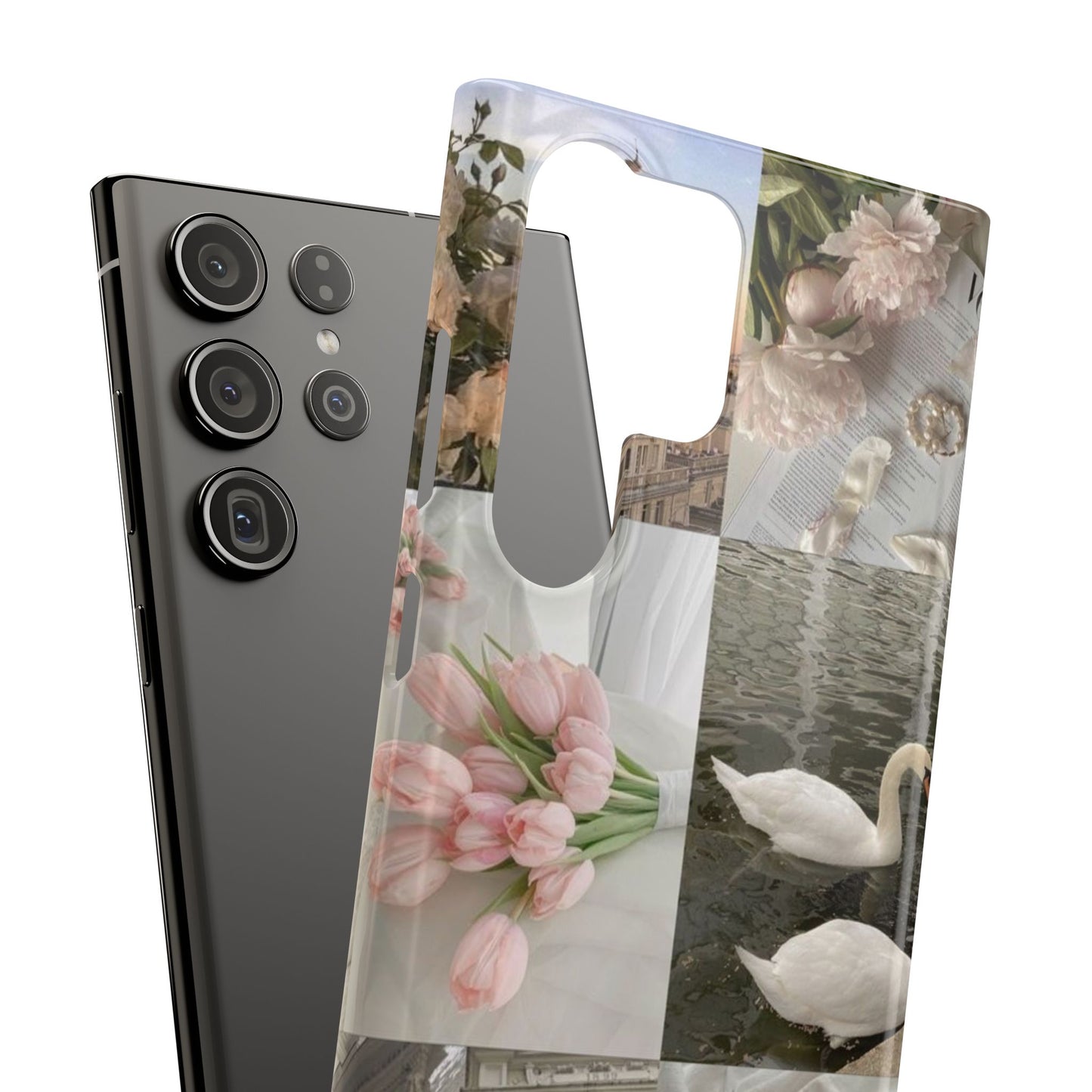 Elegant Floral Slim Phone Case - Chic Design with Swans and Blooms