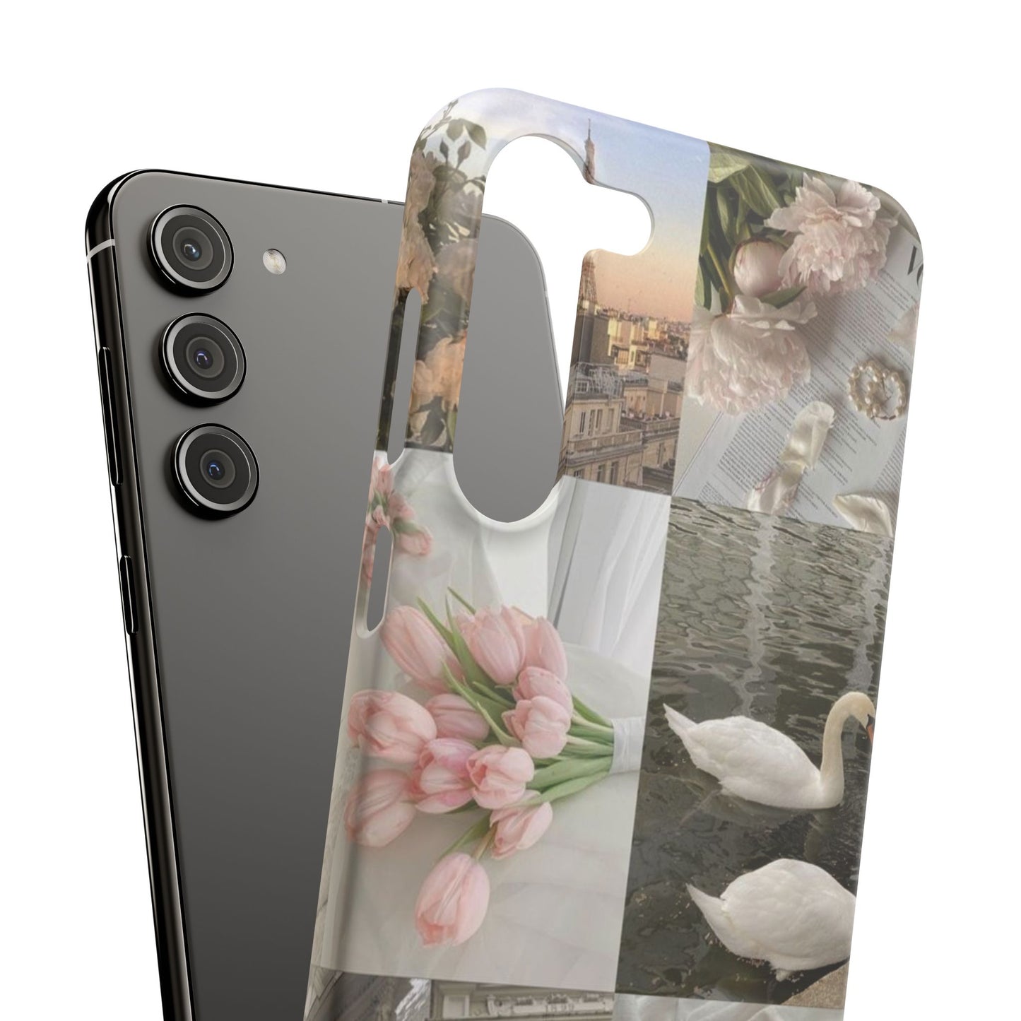 Elegant Floral Slim Phone Case - Chic Design with Swans and Blooms