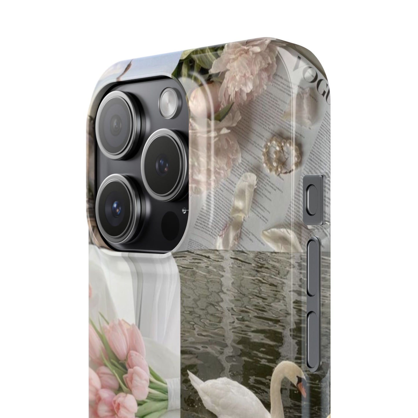 Elegant Floral Slim Phone Case - Chic Design with Swans and Blooms