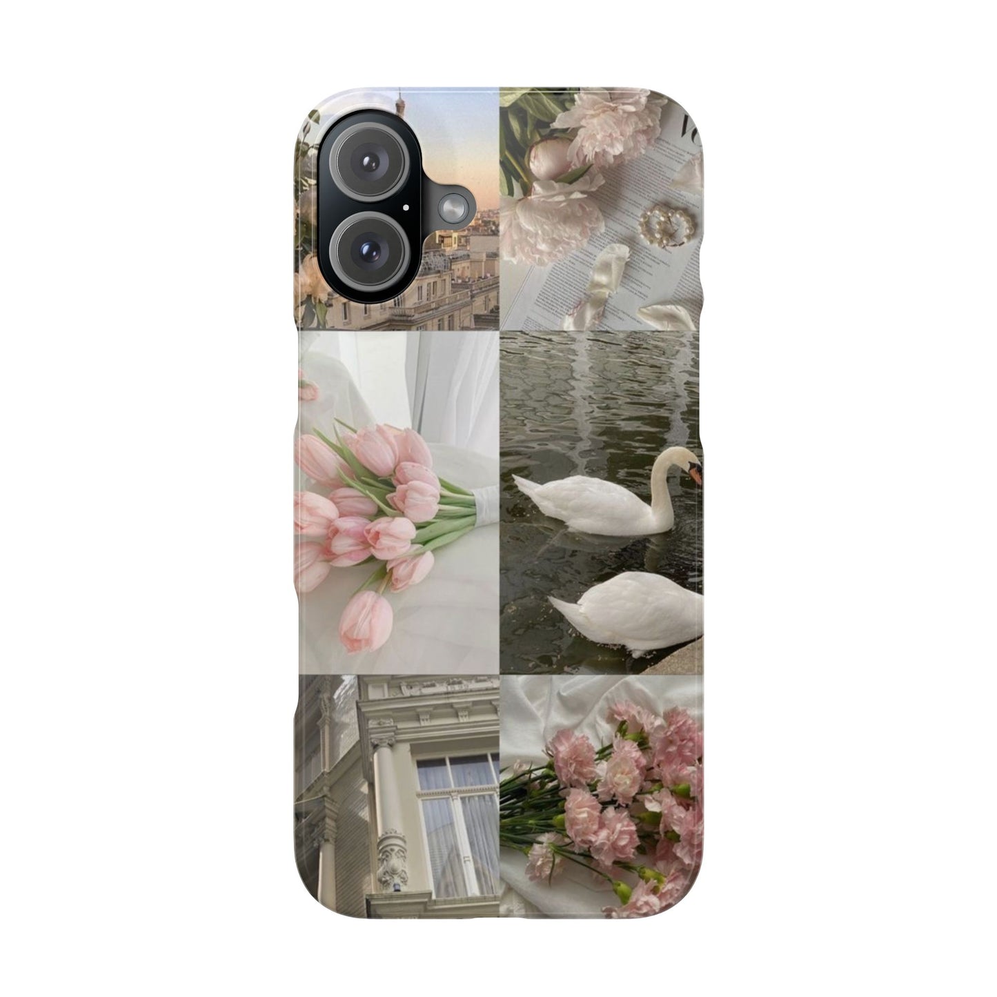 Elegant Floral Slim Phone Case - Chic Design with Swans and Blooms