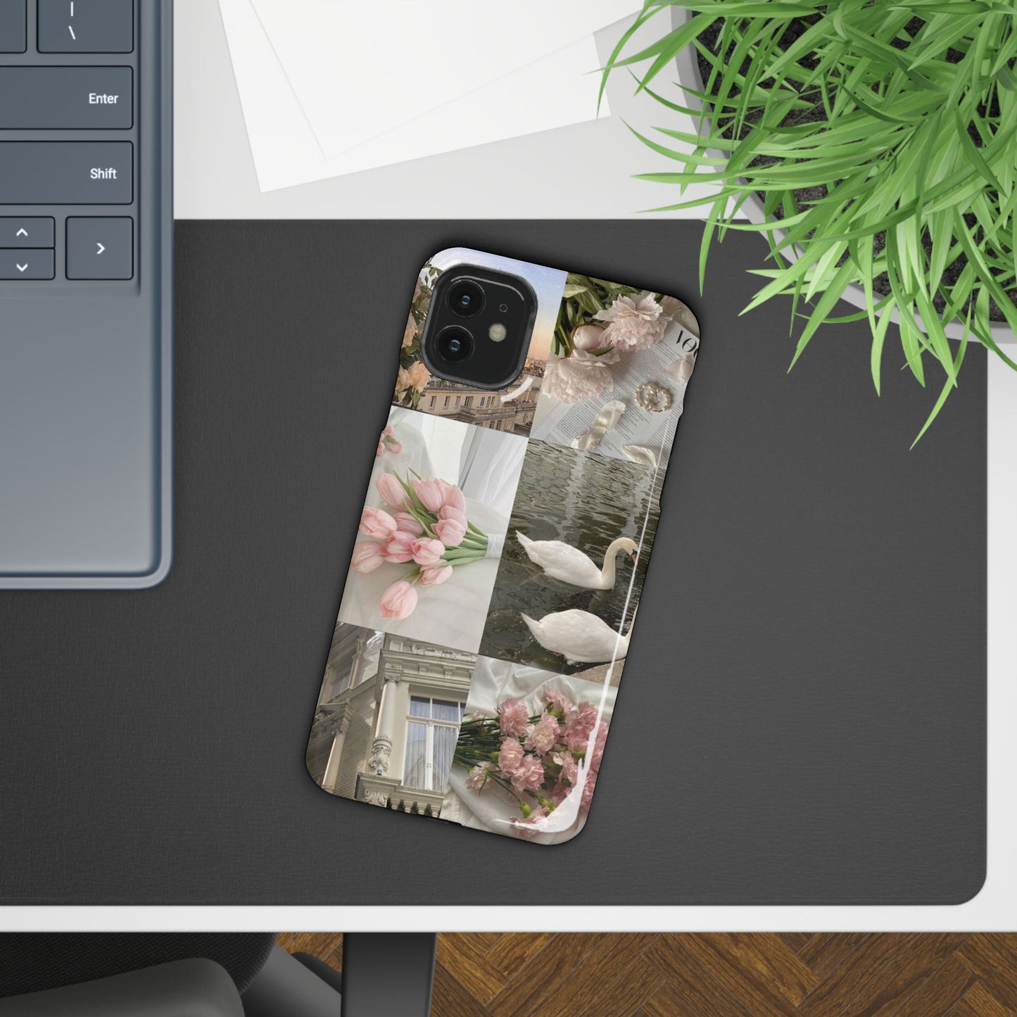 Elegant Floral Slim Phone Case - Chic Design with Swans and Blooms