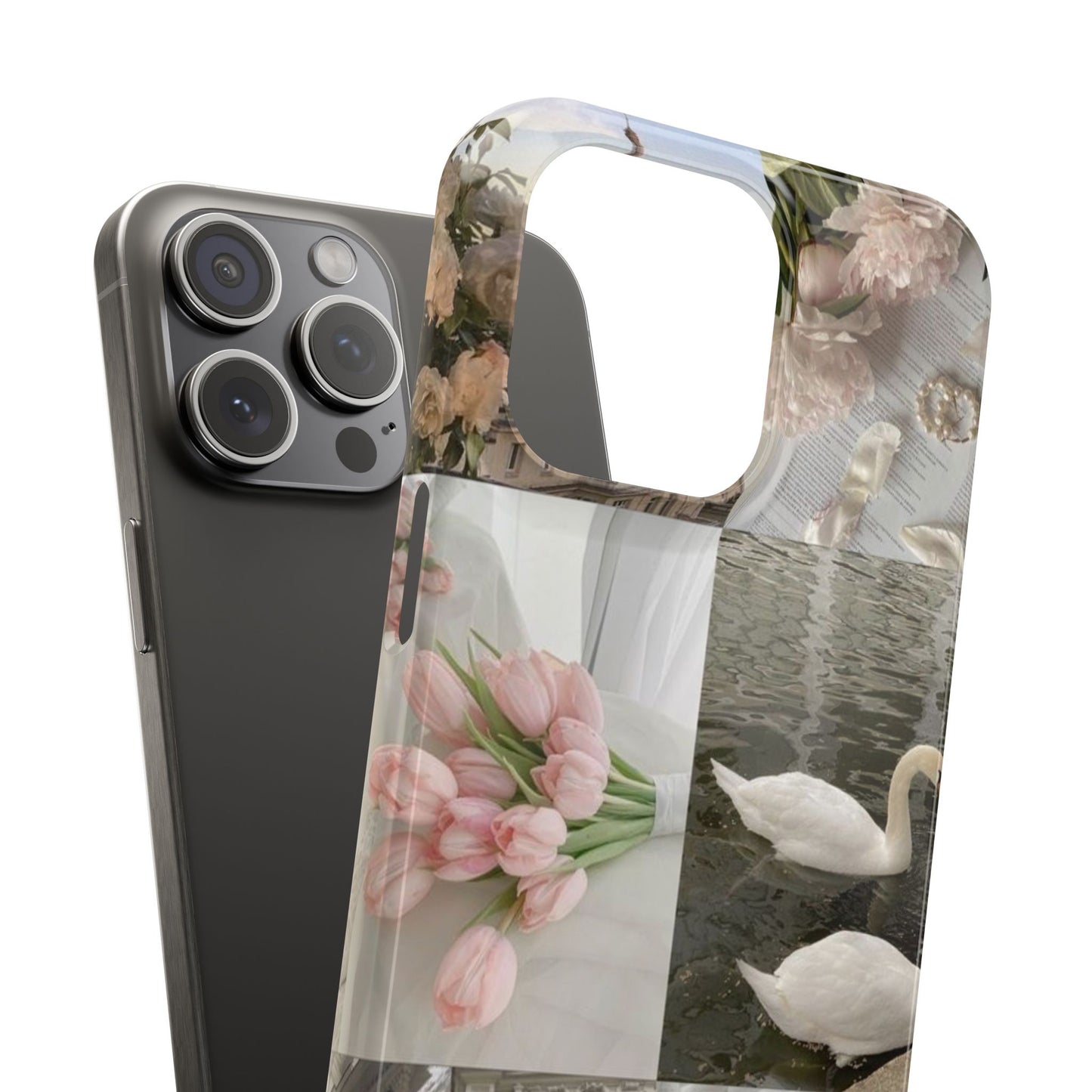 Elegant Floral Slim Phone Case - Chic Design with Swans and Blooms