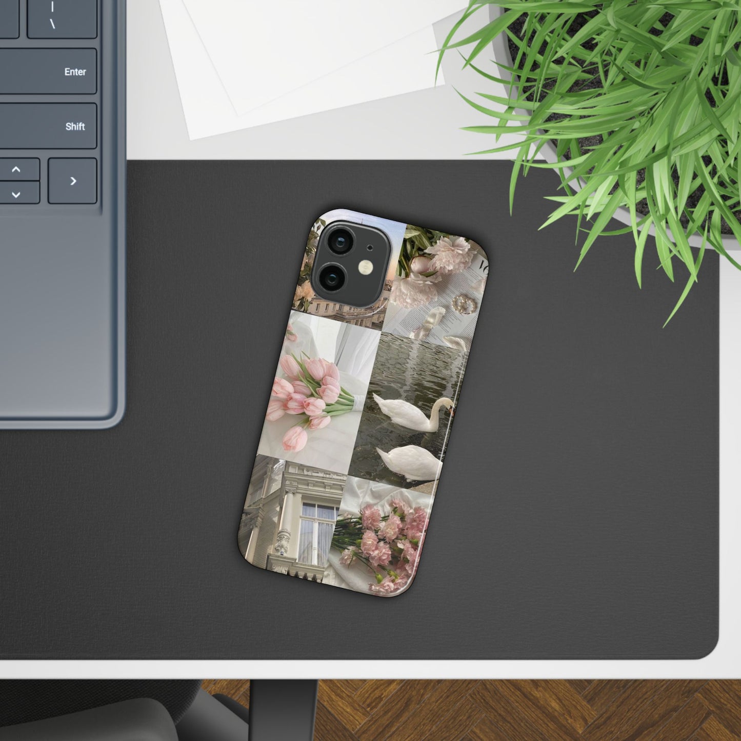 Elegant Floral Slim Phone Case - Chic Design with Swans and Blooms