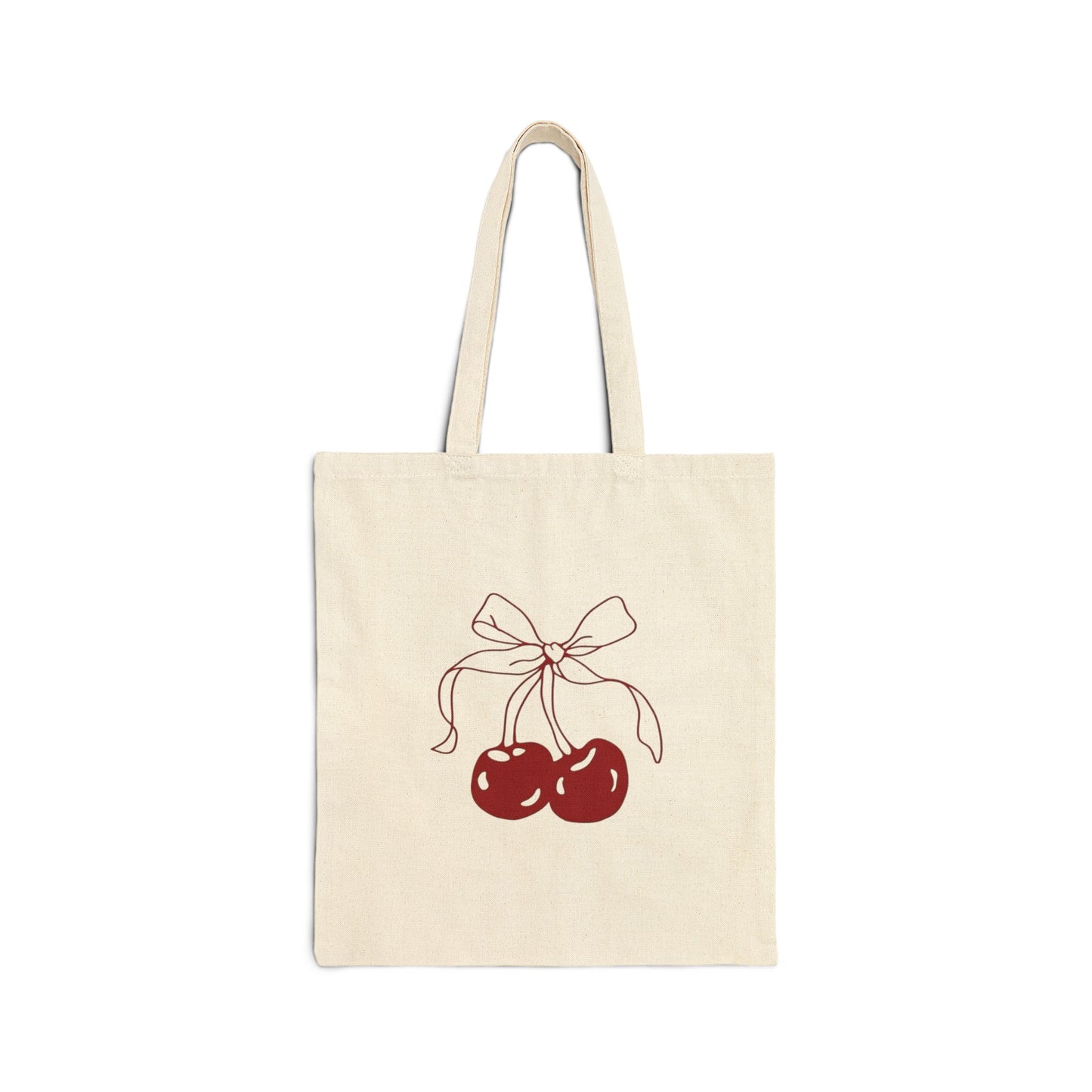 Canvas Tote Bag with Red Bowed Cherry Double Sided Design