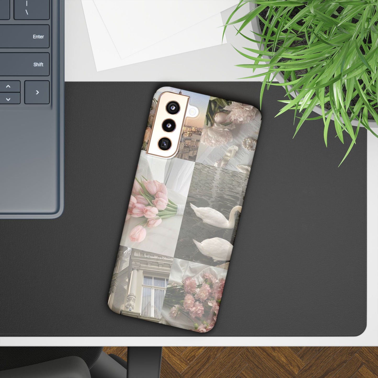 Elegant Floral Slim Phone Case - Chic Design with Swans and Blooms