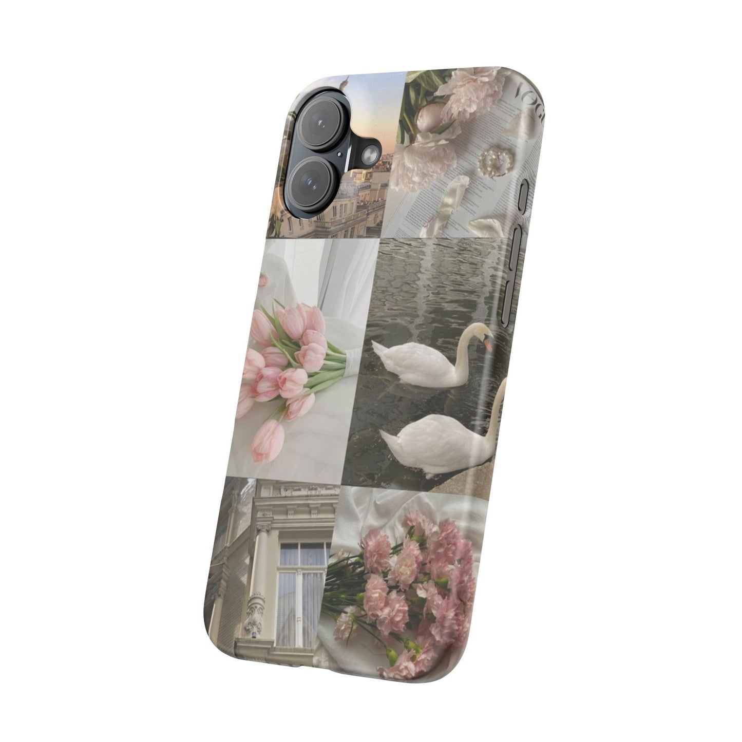 Elegant Floral Slim Phone Case - Chic Design with Swans and Blooms