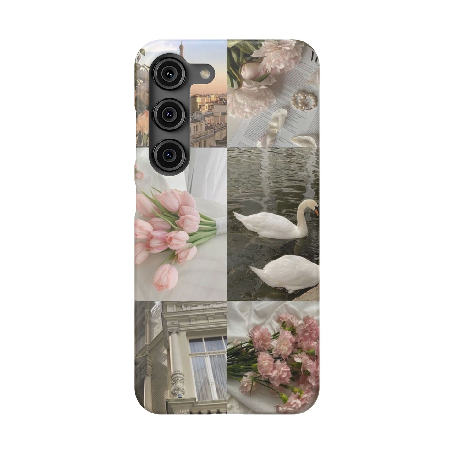 Elegant Floral Slim Phone Case - Chic Design with Swans and Blooms