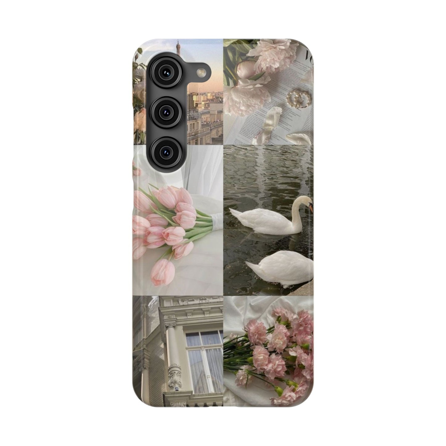 Elegant Floral Slim Phone Case - Chic Design with Swans and Blooms