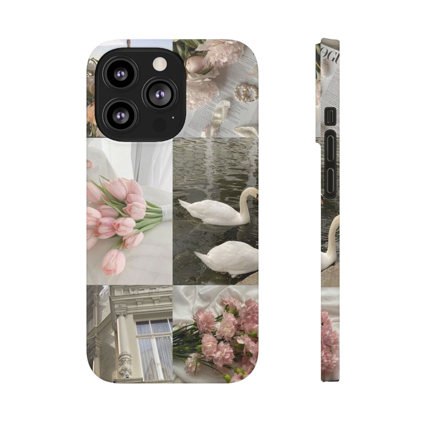 Elegant Floral Slim Phone Case - Chic Design with Swans and Blooms