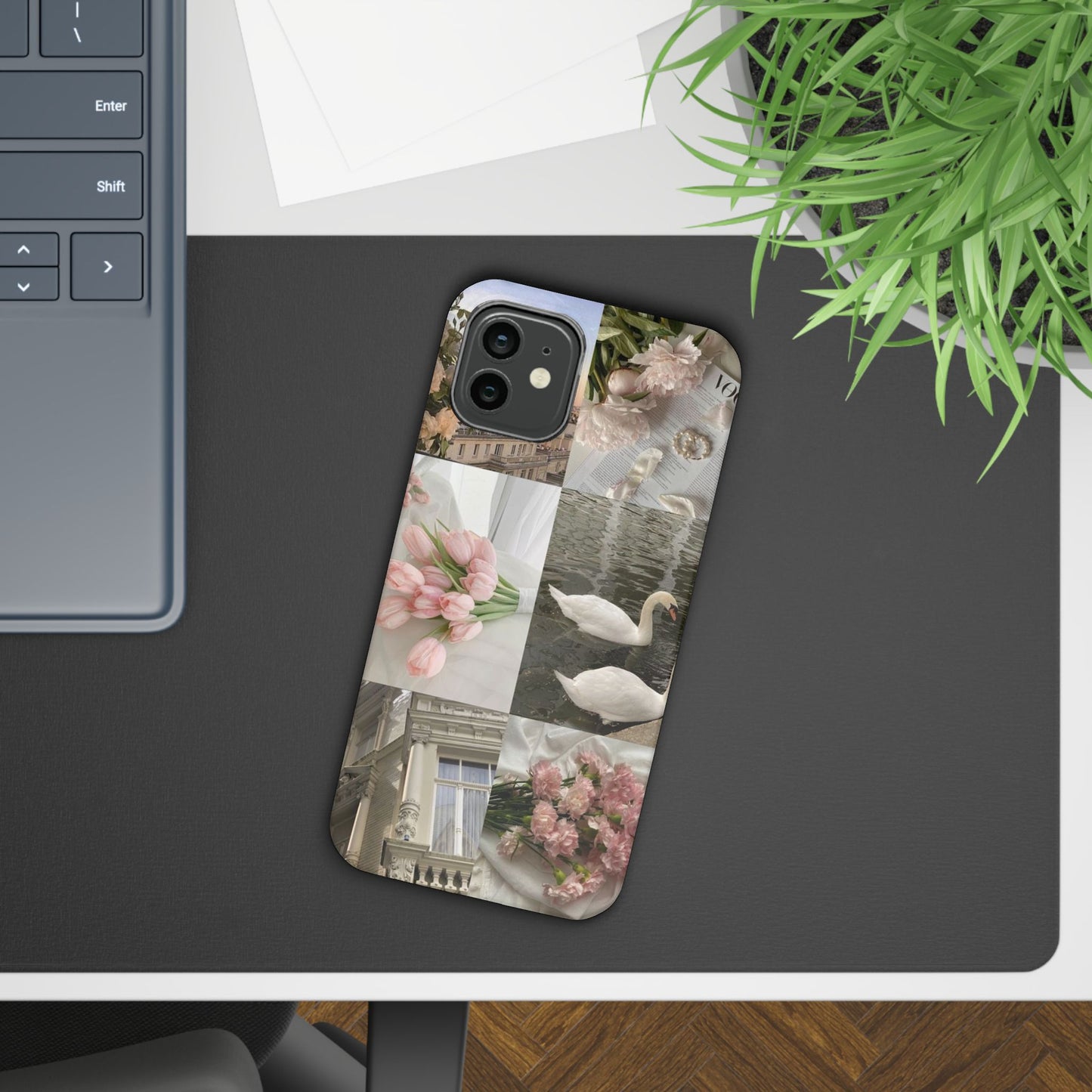 Elegant Floral Slim Phone Case - Chic Design with Swans and Blooms