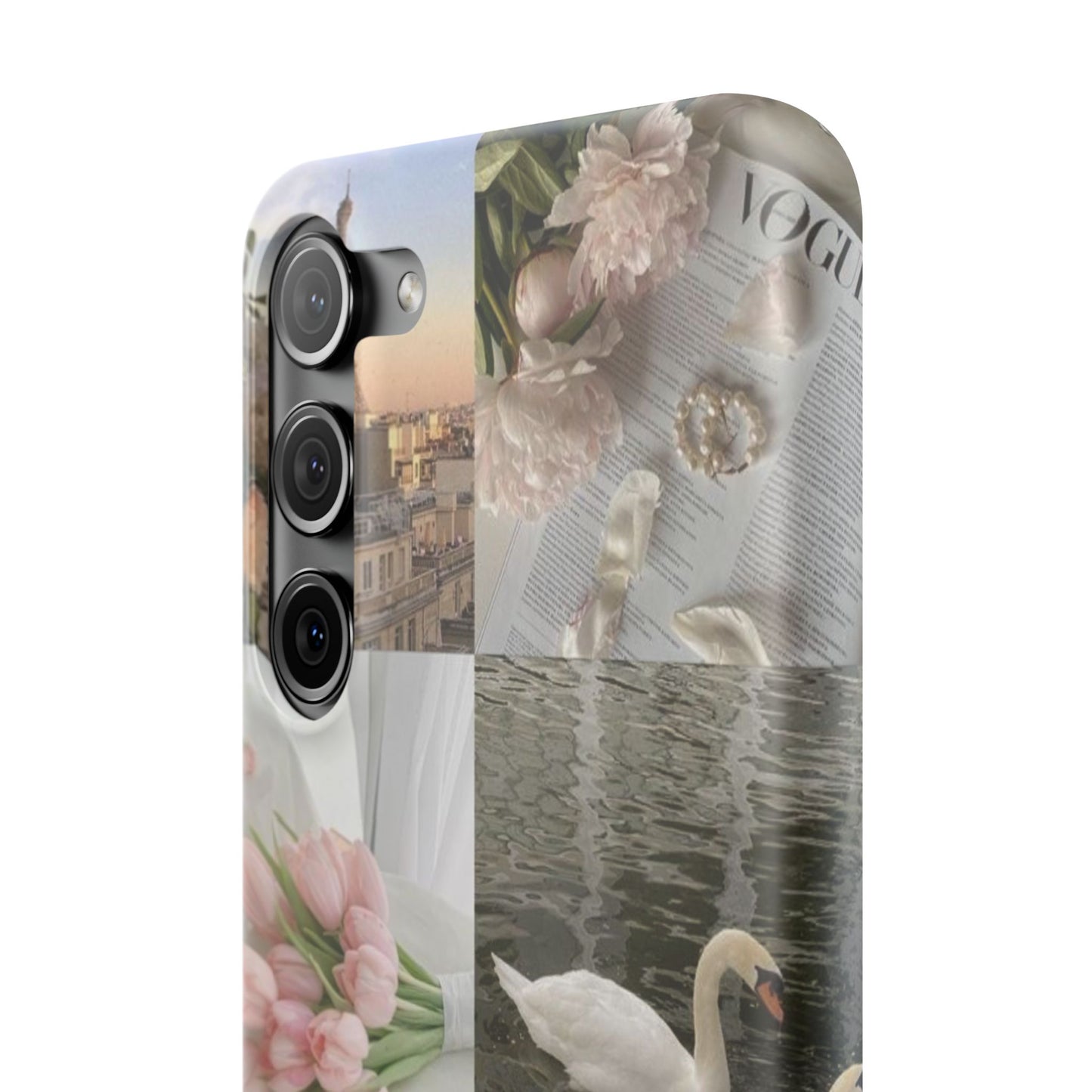 Elegant Floral Slim Phone Case - Chic Design with Swans and Blooms