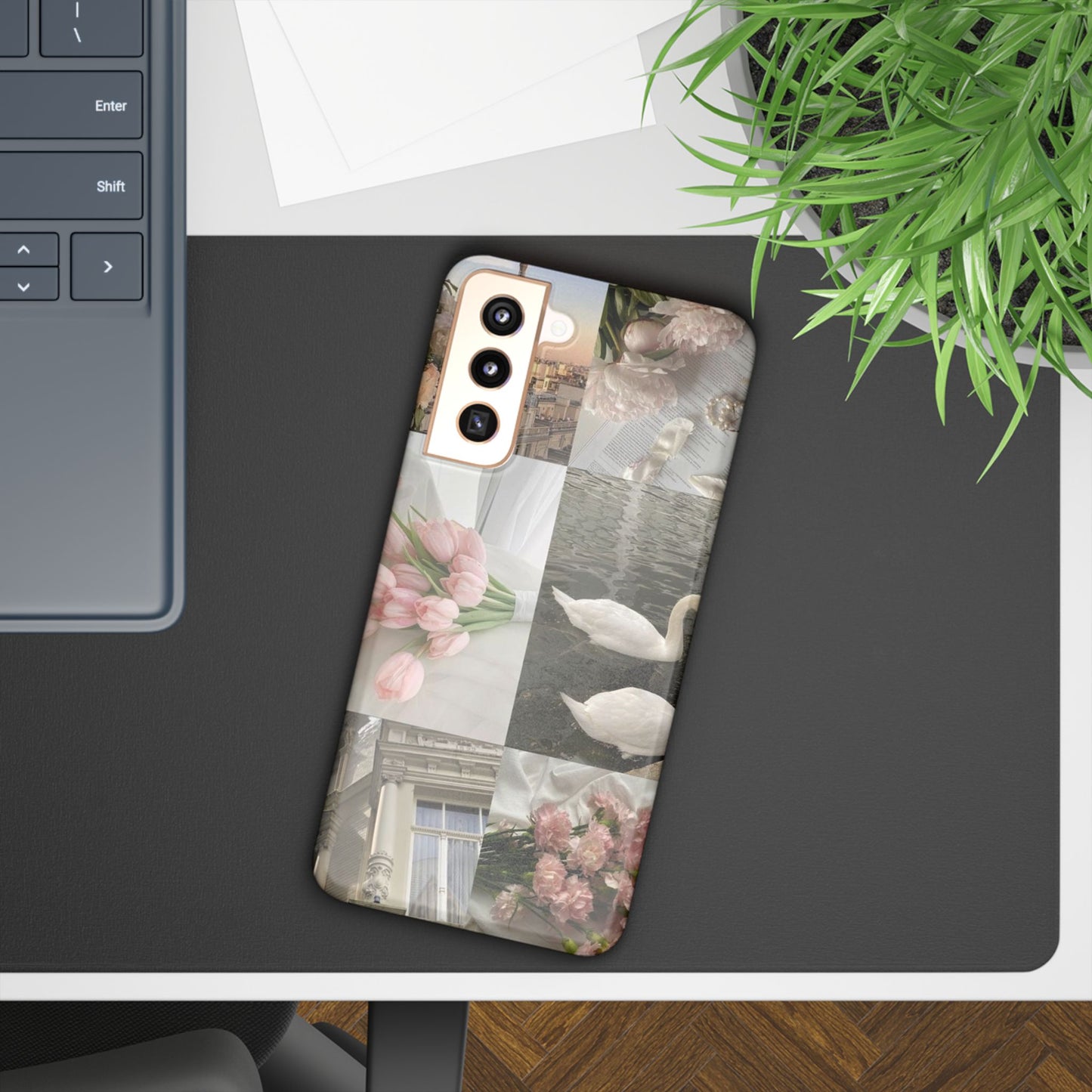 Elegant Floral Slim Phone Case - Chic Design with Swans and Blooms