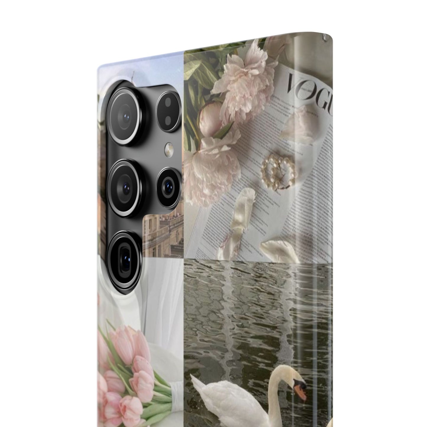 Elegant Floral Slim Phone Case - Chic Design with Swans and Blooms