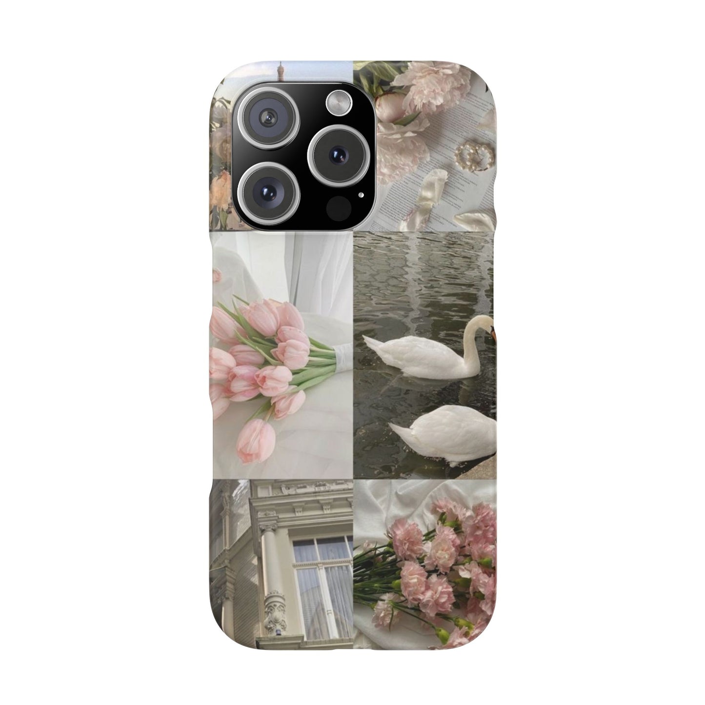 Elegant Floral Slim Phone Case - Chic Design with Swans and Blooms