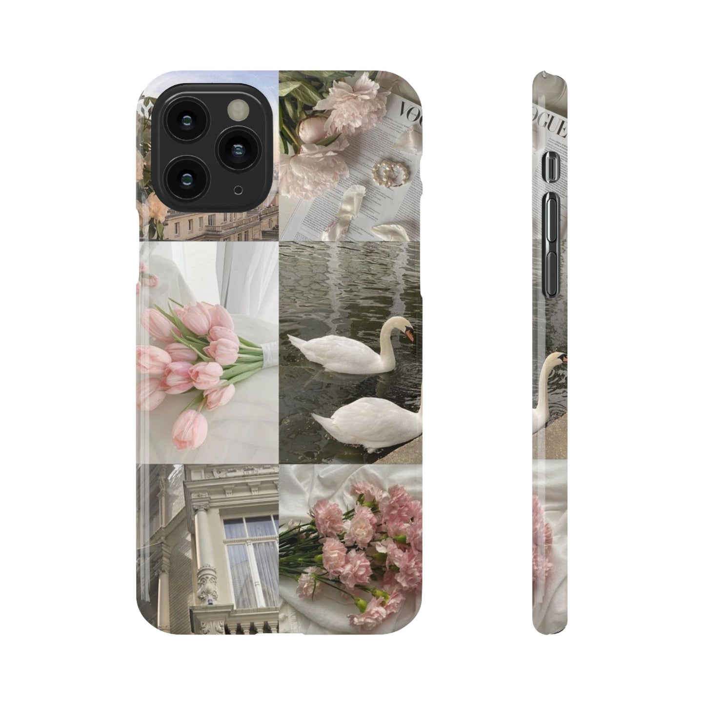 Elegant Floral Slim Phone Case - Chic Design with Swans and Blooms