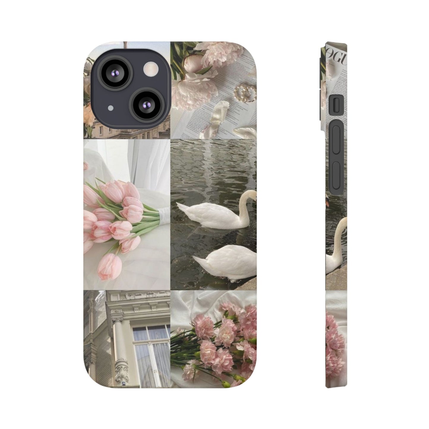 Elegant Floral Slim Phone Case - Chic Design with Swans and Blooms