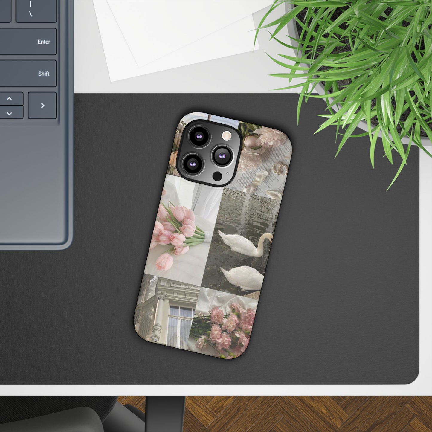 Elegant Floral Slim Phone Case - Chic Design with Swans and Blooms