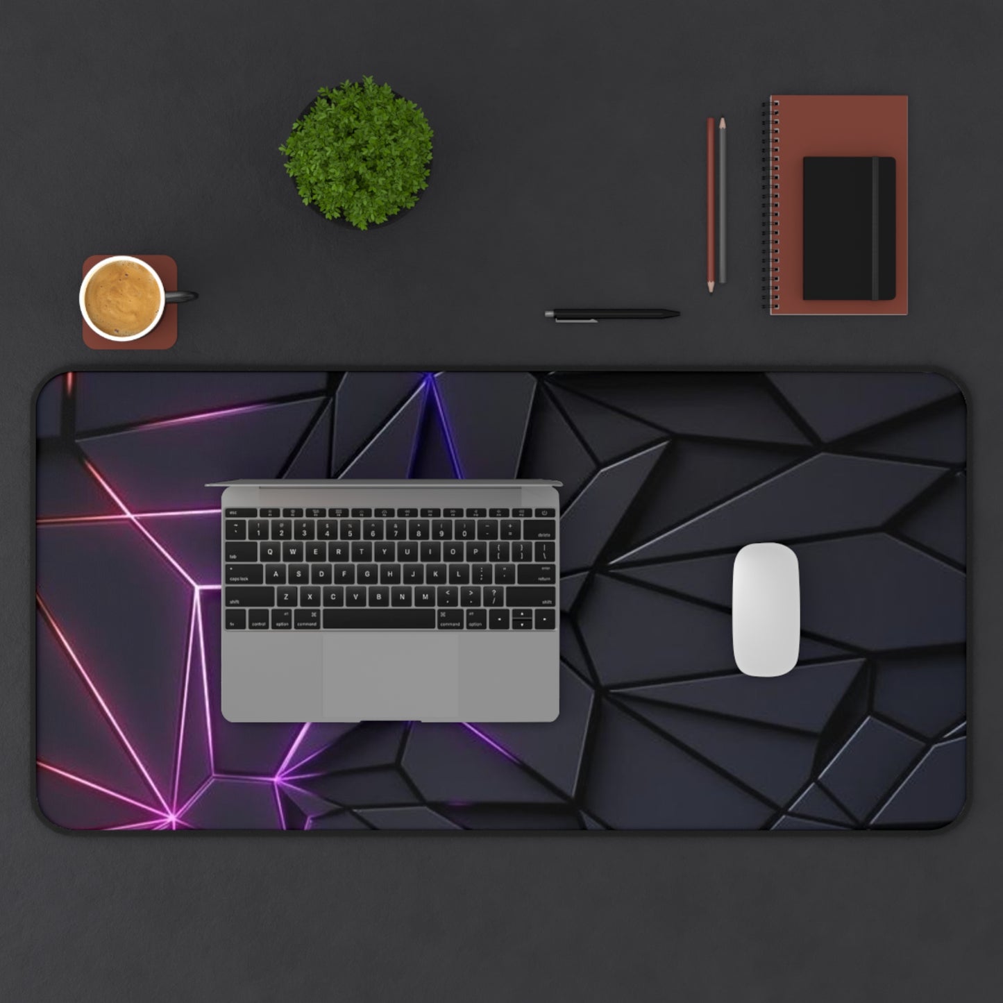 Sleek Black Geometric Desk Mat – Modern Gaming & Office Accessory