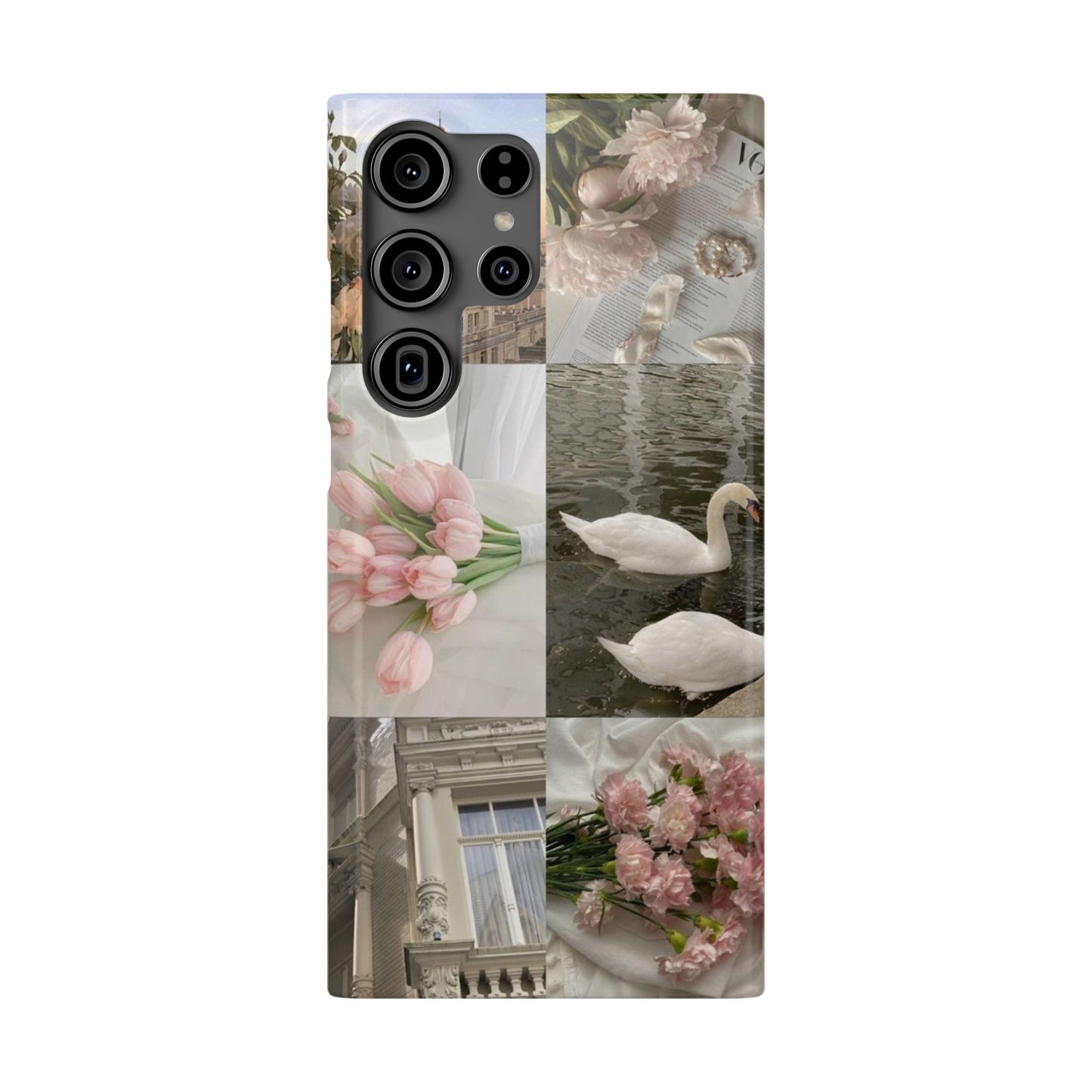 Elegant Floral Slim Phone Case - Chic Design with Swans and Blooms