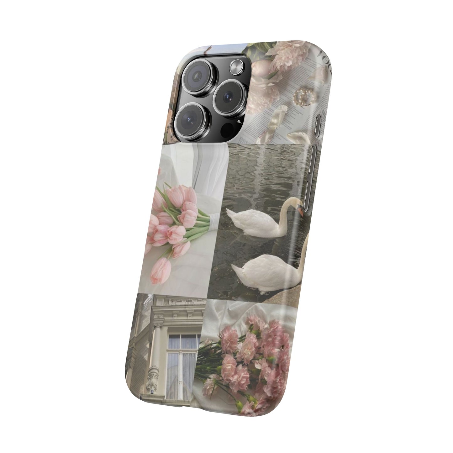 Elegant Floral Slim Phone Case - Chic Design with Swans and Blooms