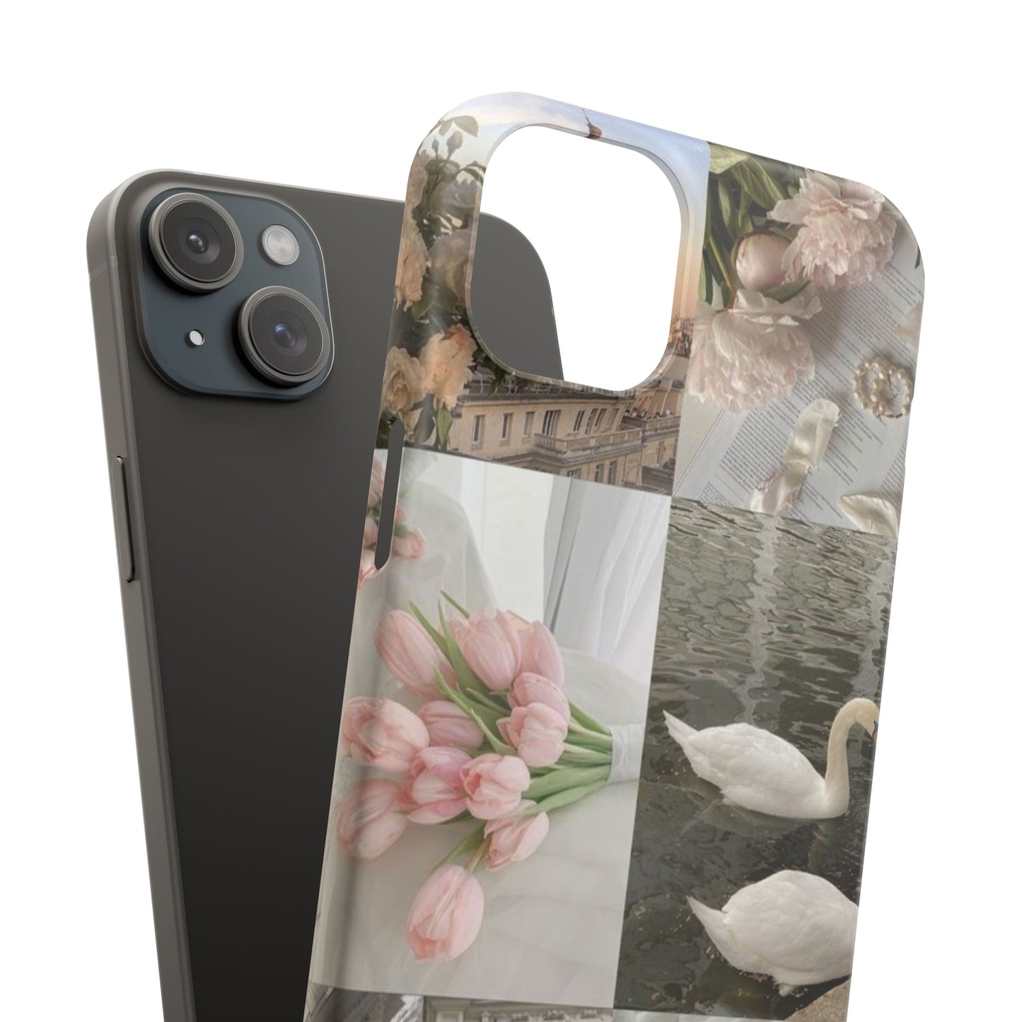 Elegant Floral Slim Phone Case - Chic Design with Swans and Blooms