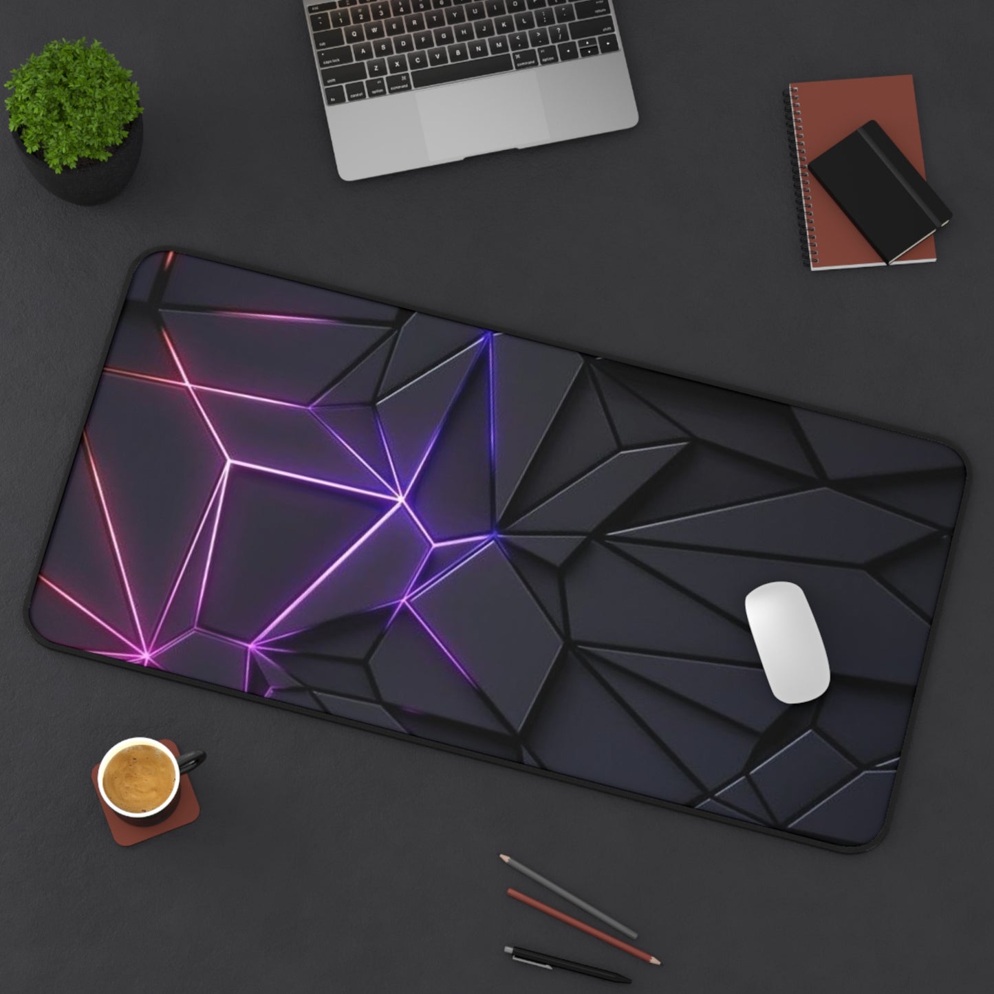 Sleek Black Geometric Desk Mat – Modern Gaming & Office Accessory