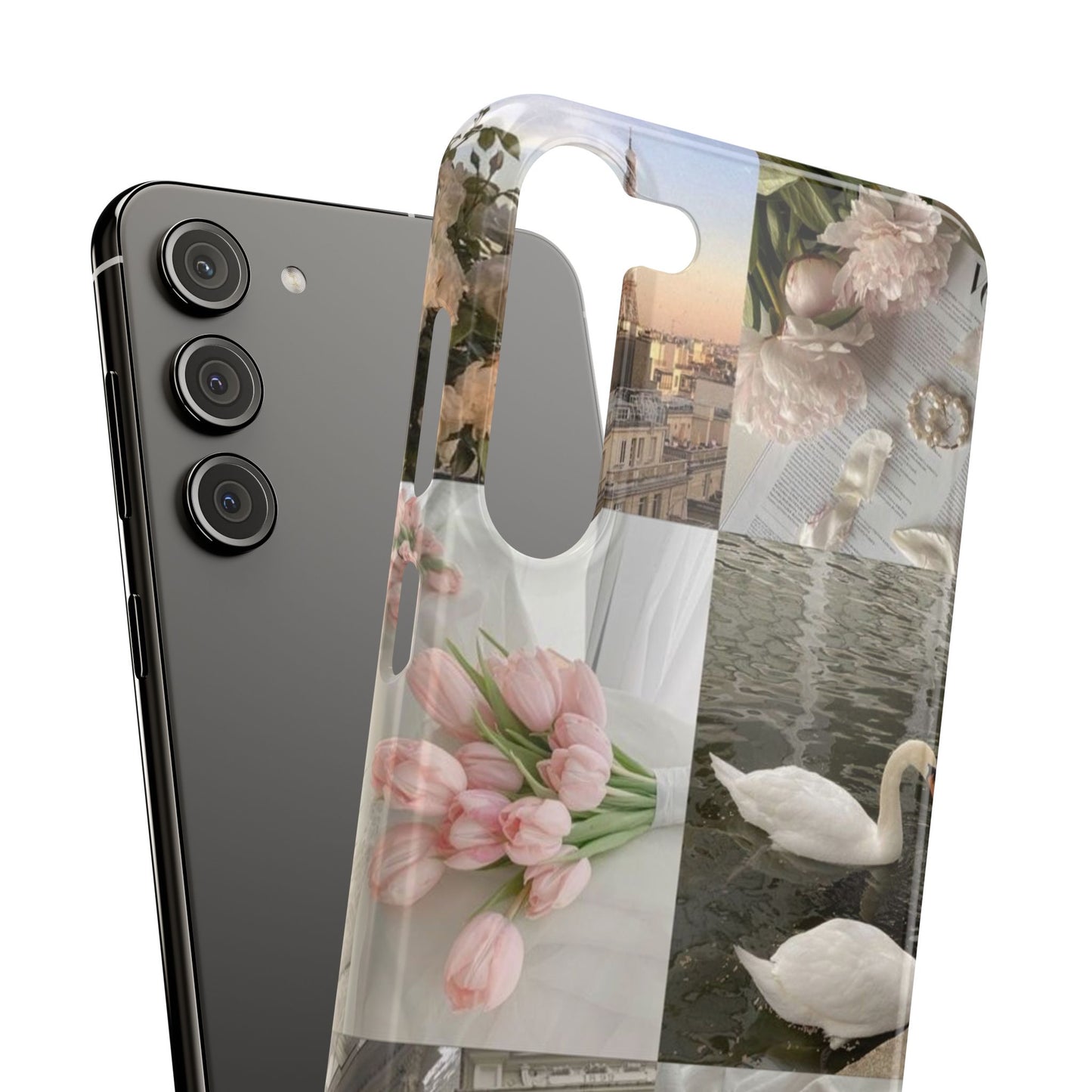 Elegant Floral Slim Phone Case - Chic Design with Swans and Blooms