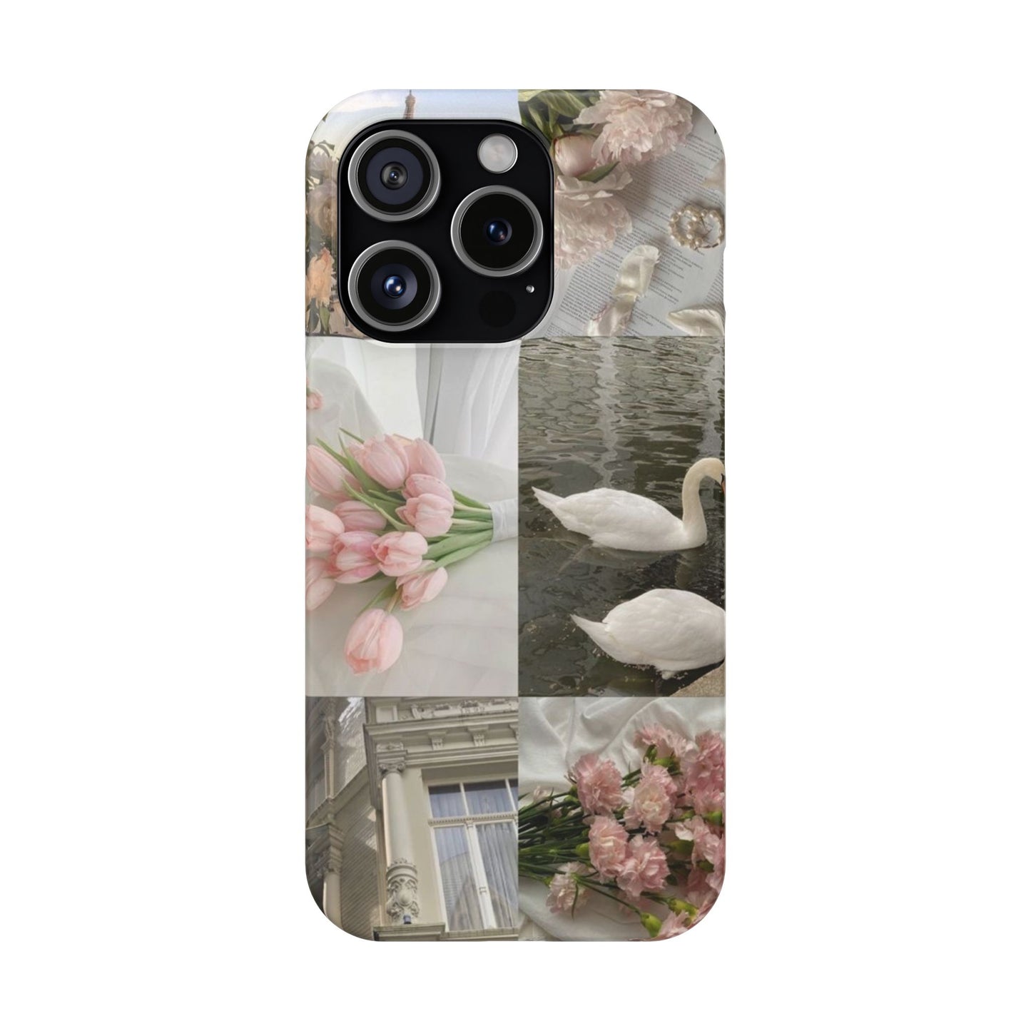 Elegant Floral Slim Phone Case - Chic Design with Swans and Blooms