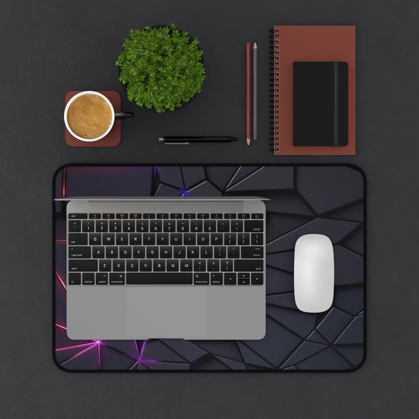 Sleek Black Geometric Desk Mat – Modern Gaming & Office Accessory