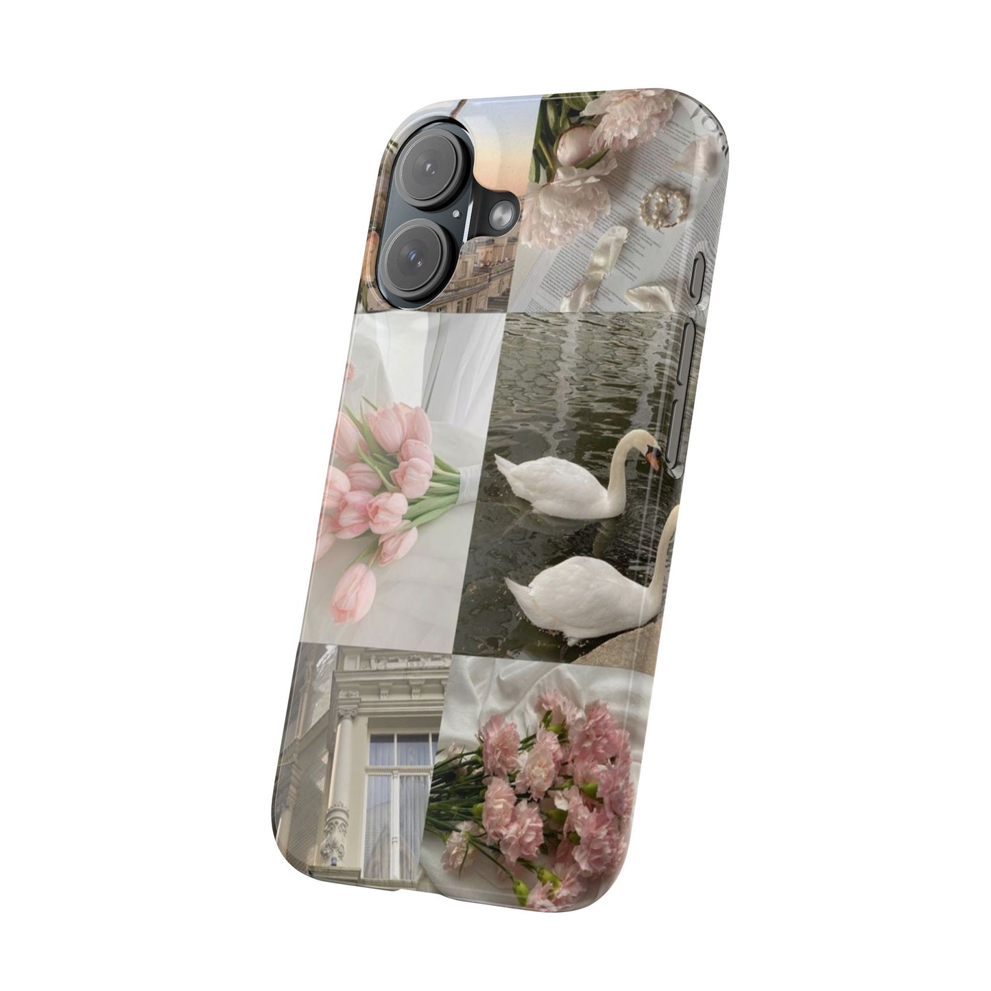 Elegant Floral Slim Phone Case - Chic Design with Swans and Blooms