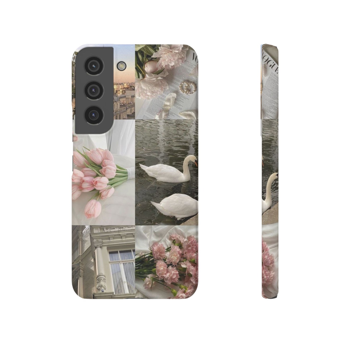 Elegant Floral Slim Phone Case - Chic Design with Swans and Blooms