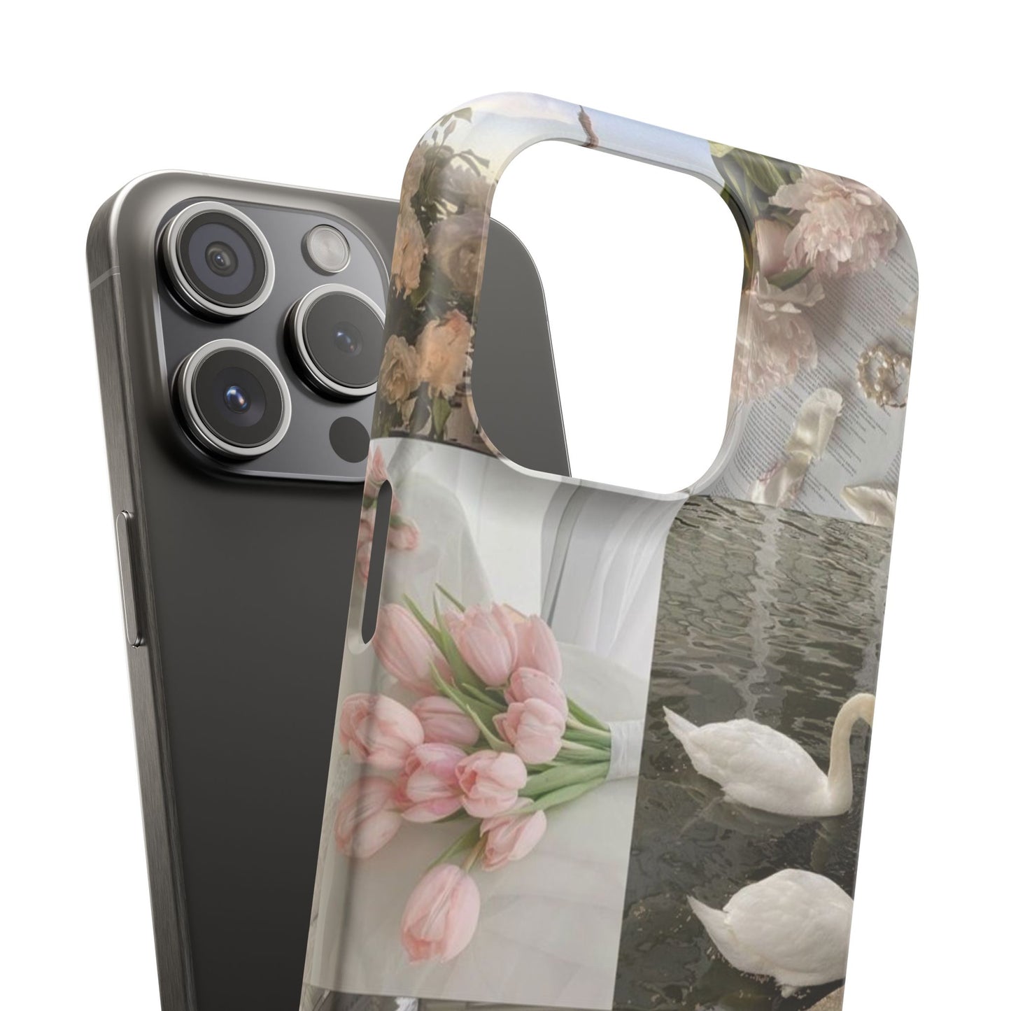 Elegant Floral Slim Phone Case - Chic Design with Swans and Blooms