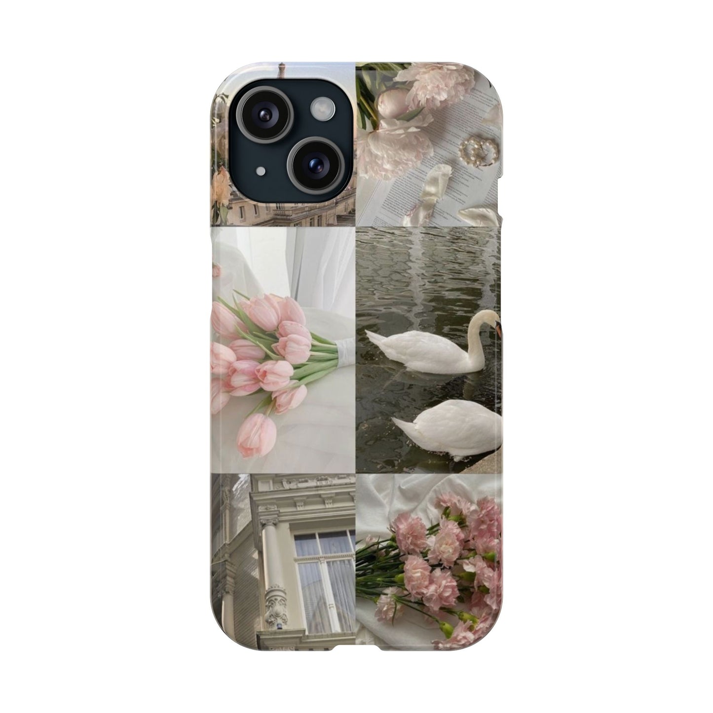 Elegant Floral Slim Phone Case - Chic Design with Swans and Blooms