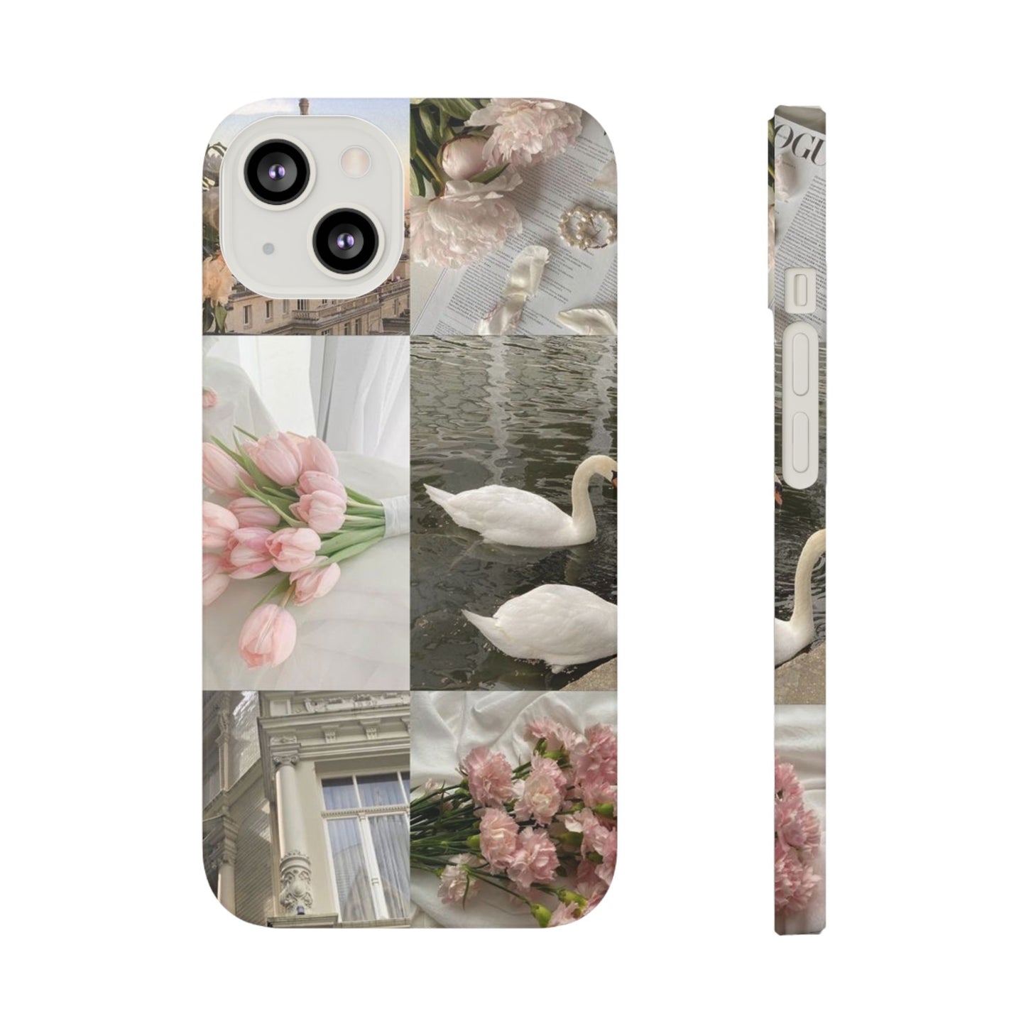 Elegant Floral Slim Phone Case - Chic Design with Swans and Blooms