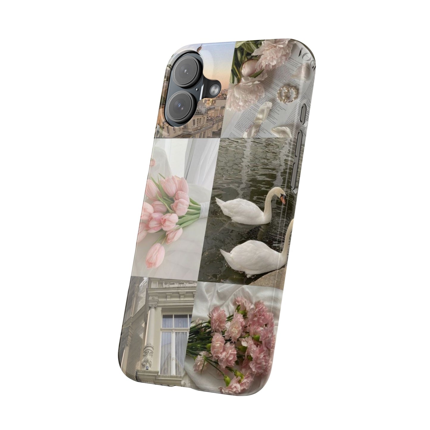 Elegant Floral Slim Phone Case - Chic Design with Swans and Blooms