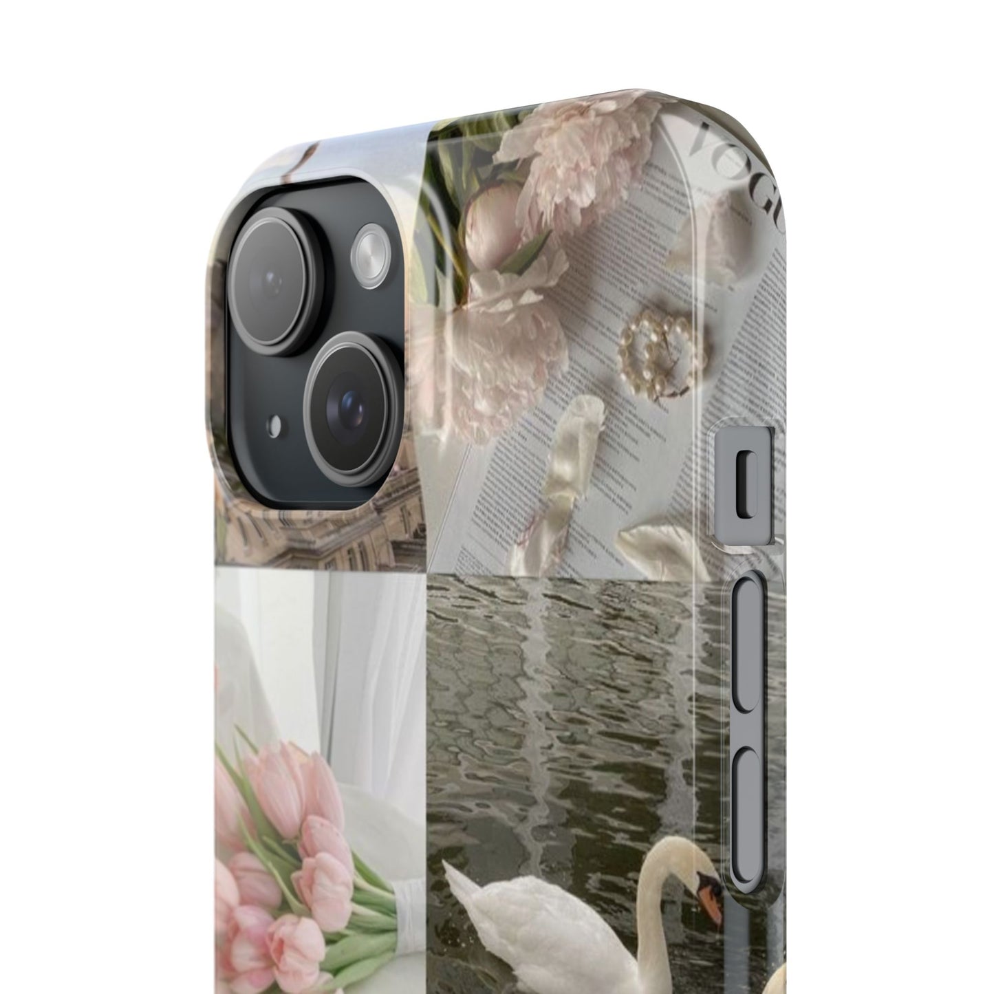 Elegant Floral Slim Phone Case - Chic Design with Swans and Blooms